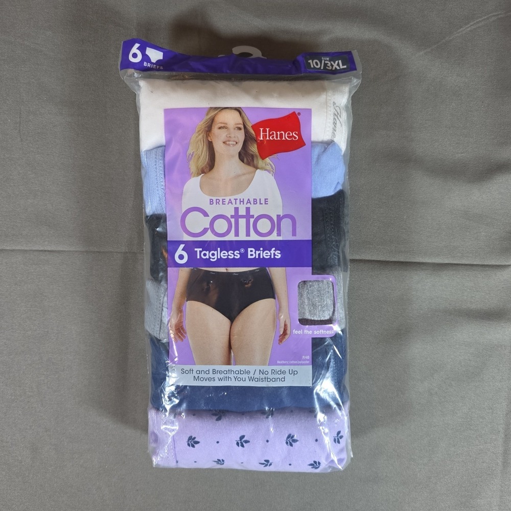 Hanes Women's Breathable Cotton Tagless Briefs Size 10/3XL Pack Of 6 Underwear